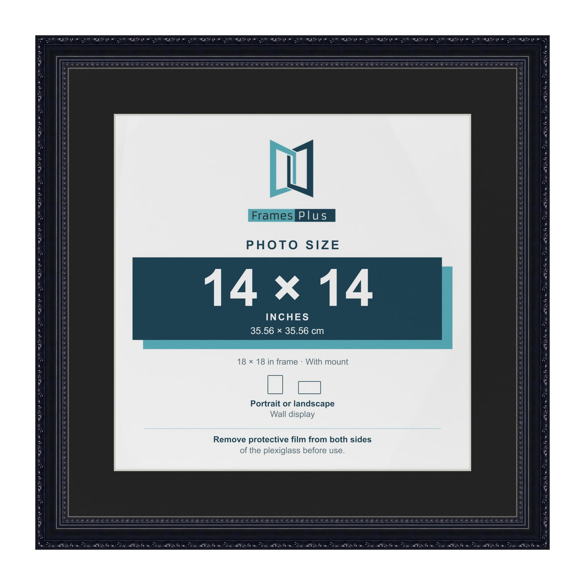 Louis Black 18 x 18 inch picture frame with a black mount for a 14 x 14 inch photo