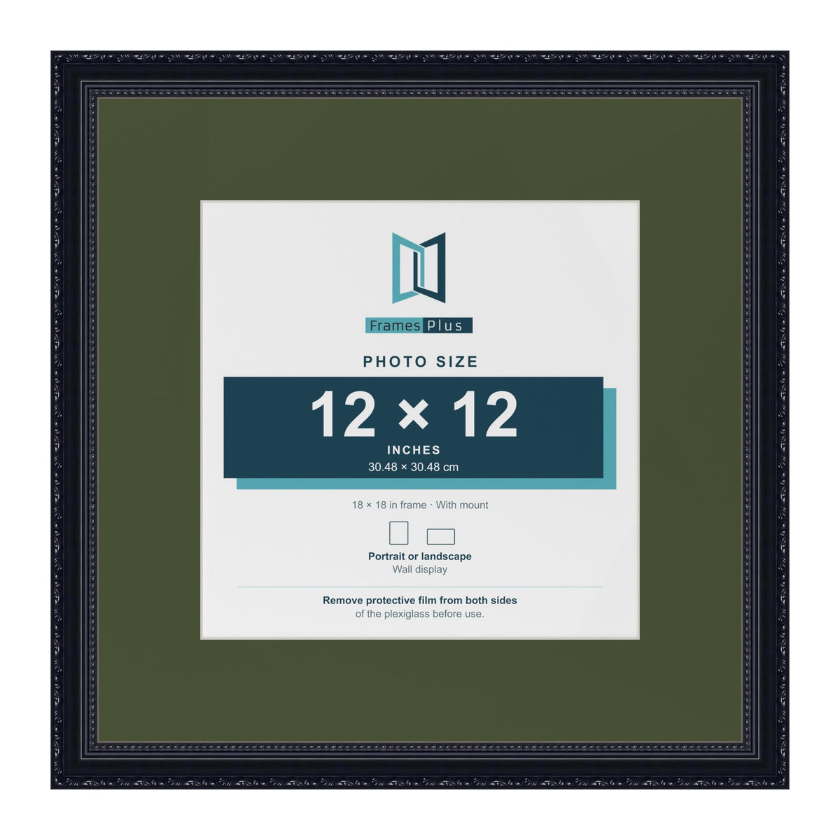 Louis Black 18 x 18 inch picture frame with a green mount for a 12 x 12 inch photo