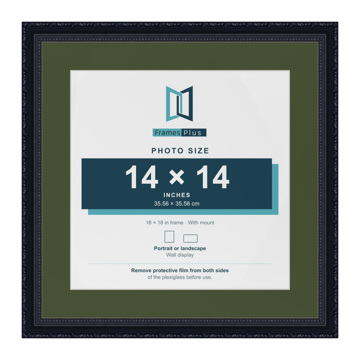 Louis Black 18 x 18 inch picture frame with a green mount for a 14 x 14 inch photo