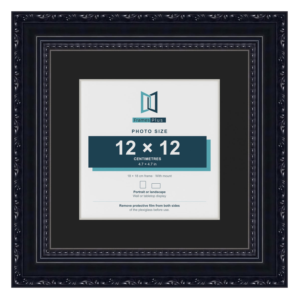 Louis Black 18 x 18 cm picture frame with a black mount for a 12 x 12 cm photo