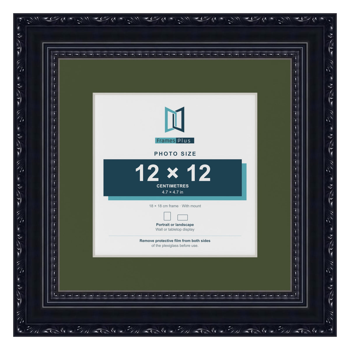 Louis Black 18 x 18 cm picture frame with a green mount for a 12 x 12 cm photo