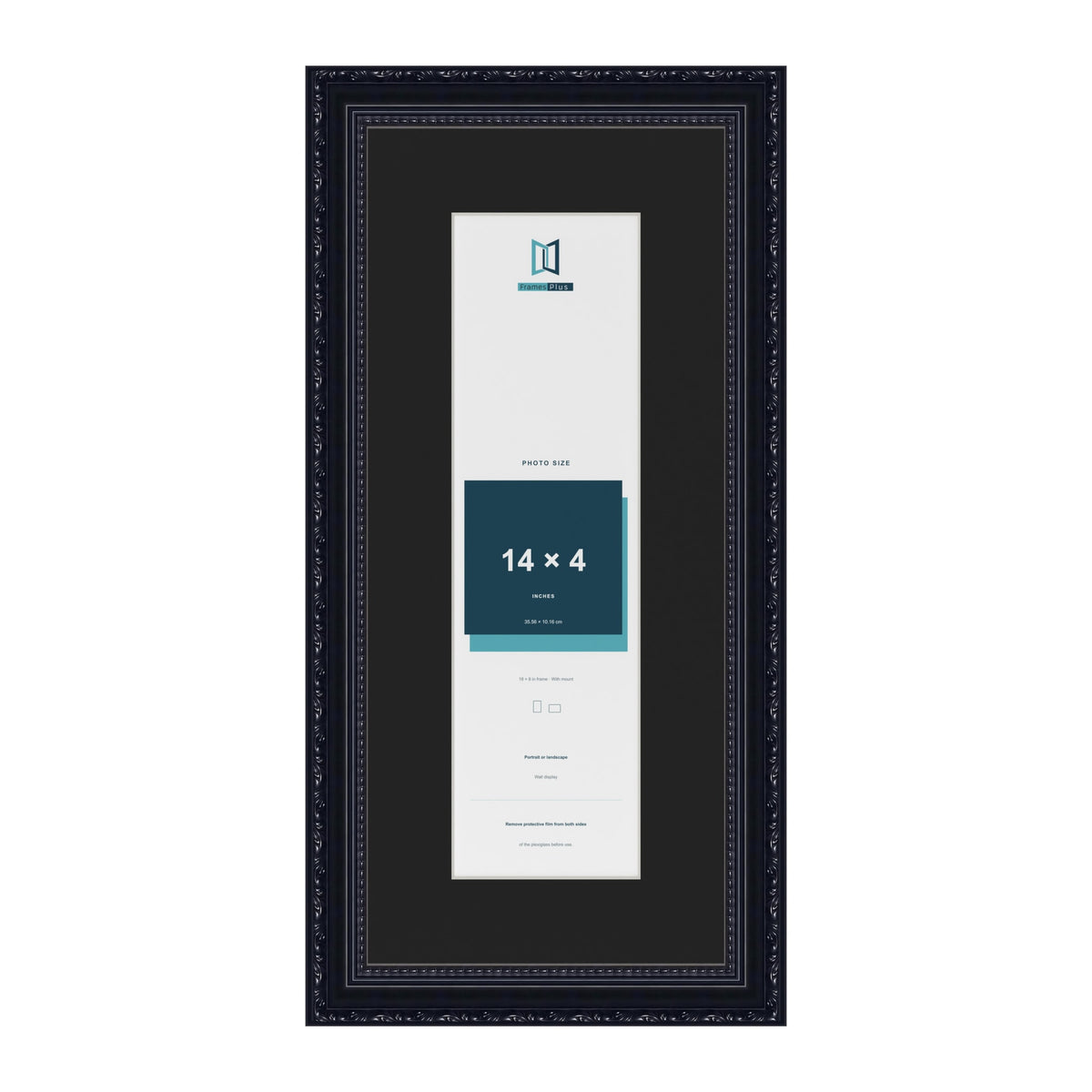Louis Black 18 x 8 inch picture frame with a black mount for a 14 x 4 inch photo