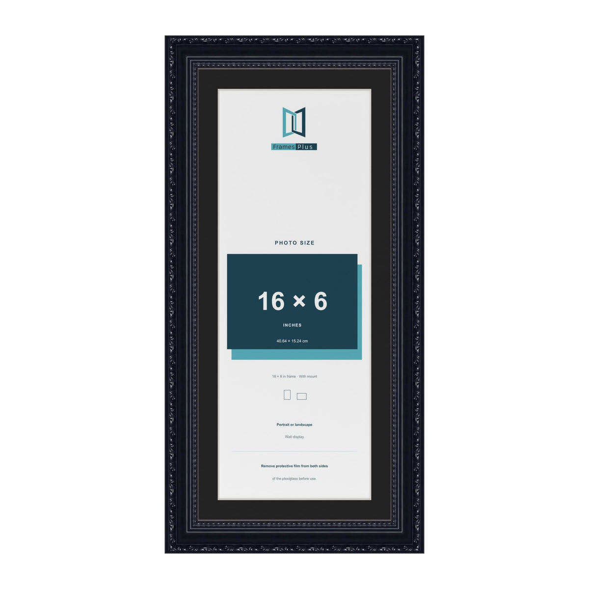 Louis Black 18 x 8 inch picture frame with a black mount for a 16 x 6 inch photo