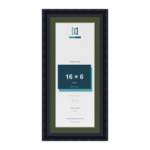 Louis Black 18 x 8 inch picture frame with a green mount for a 16 x 6 inch photo