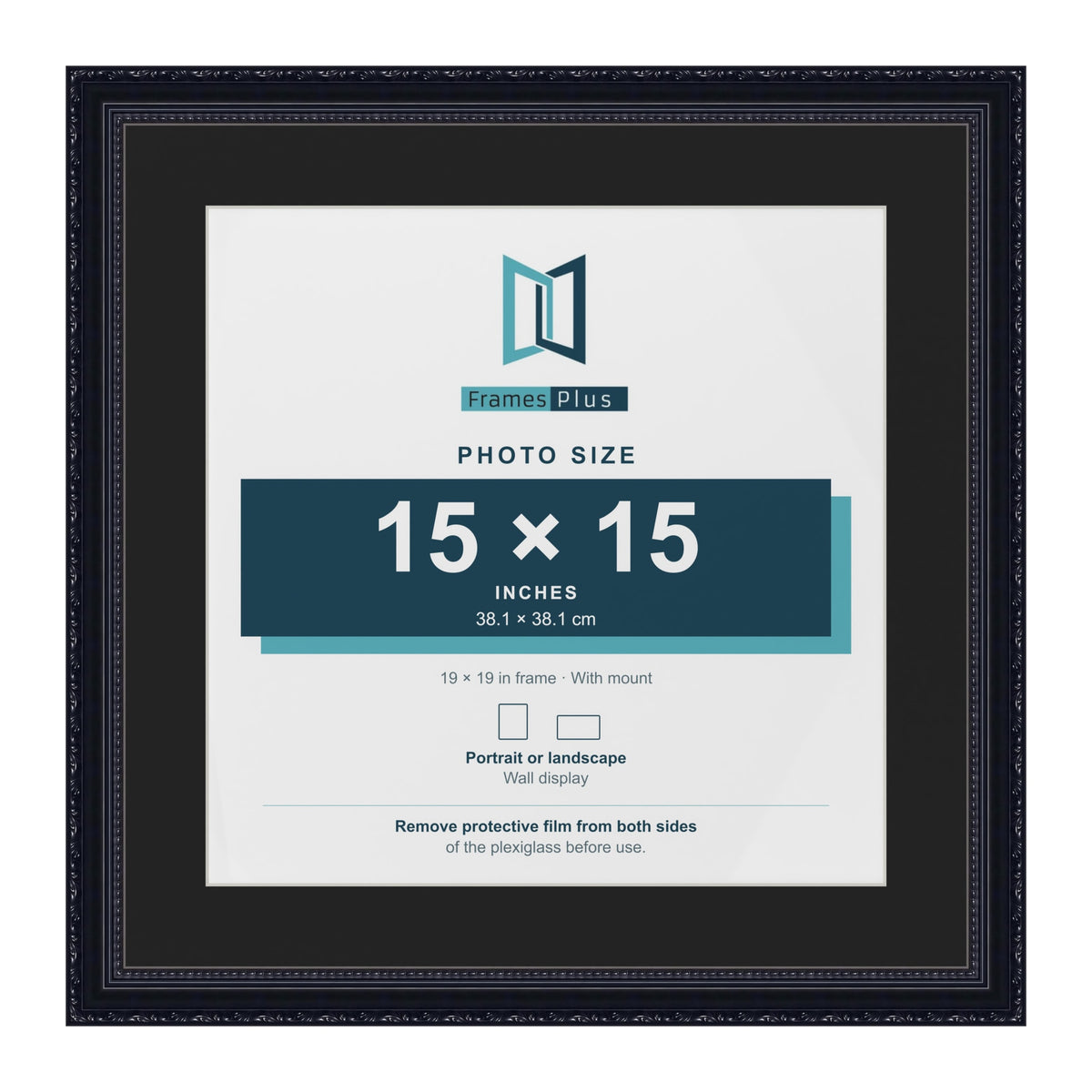 Louis Black 19 x 19 inch picture frame with a black mount for a 15 x 15 inch photo