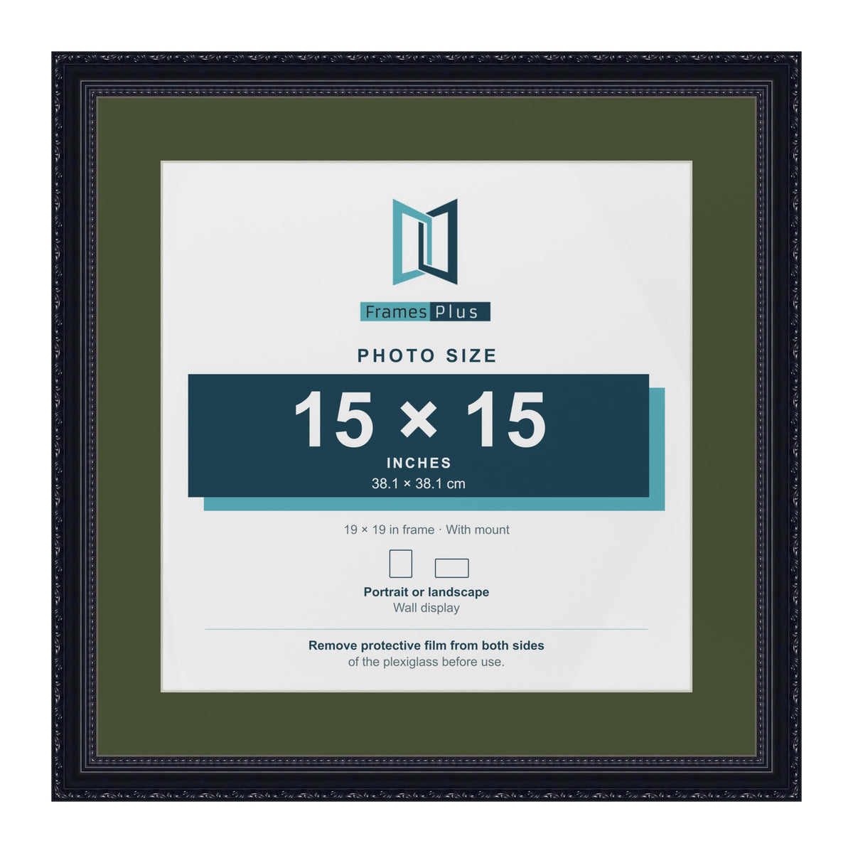 Louis Black 19 x 19 inch picture frame with a green mount for a 15 x 15 inch photo