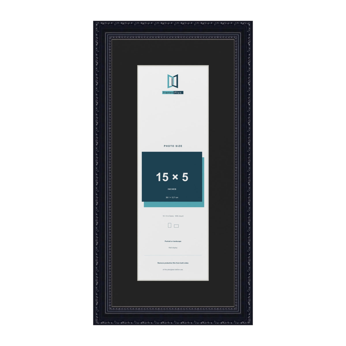 Louis Black 19 x 9 inch picture frame with a black mount for a 15 x 5 inch photo
