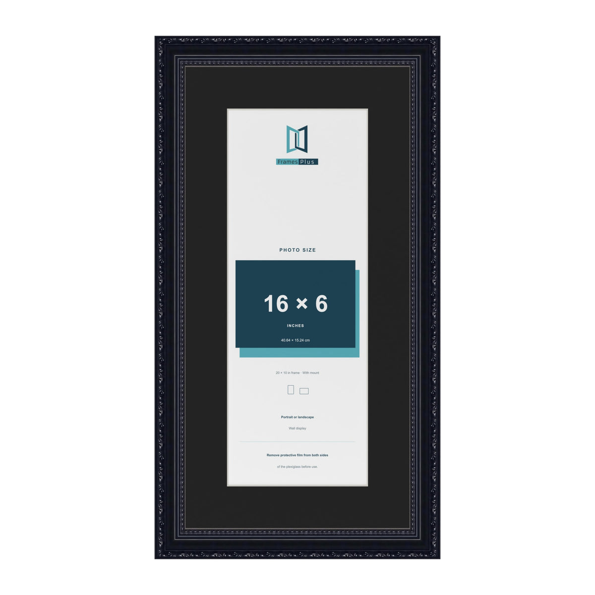Louis Black 20 x 10 inch picture frame with a black mount for a 16 x 6 inch photo