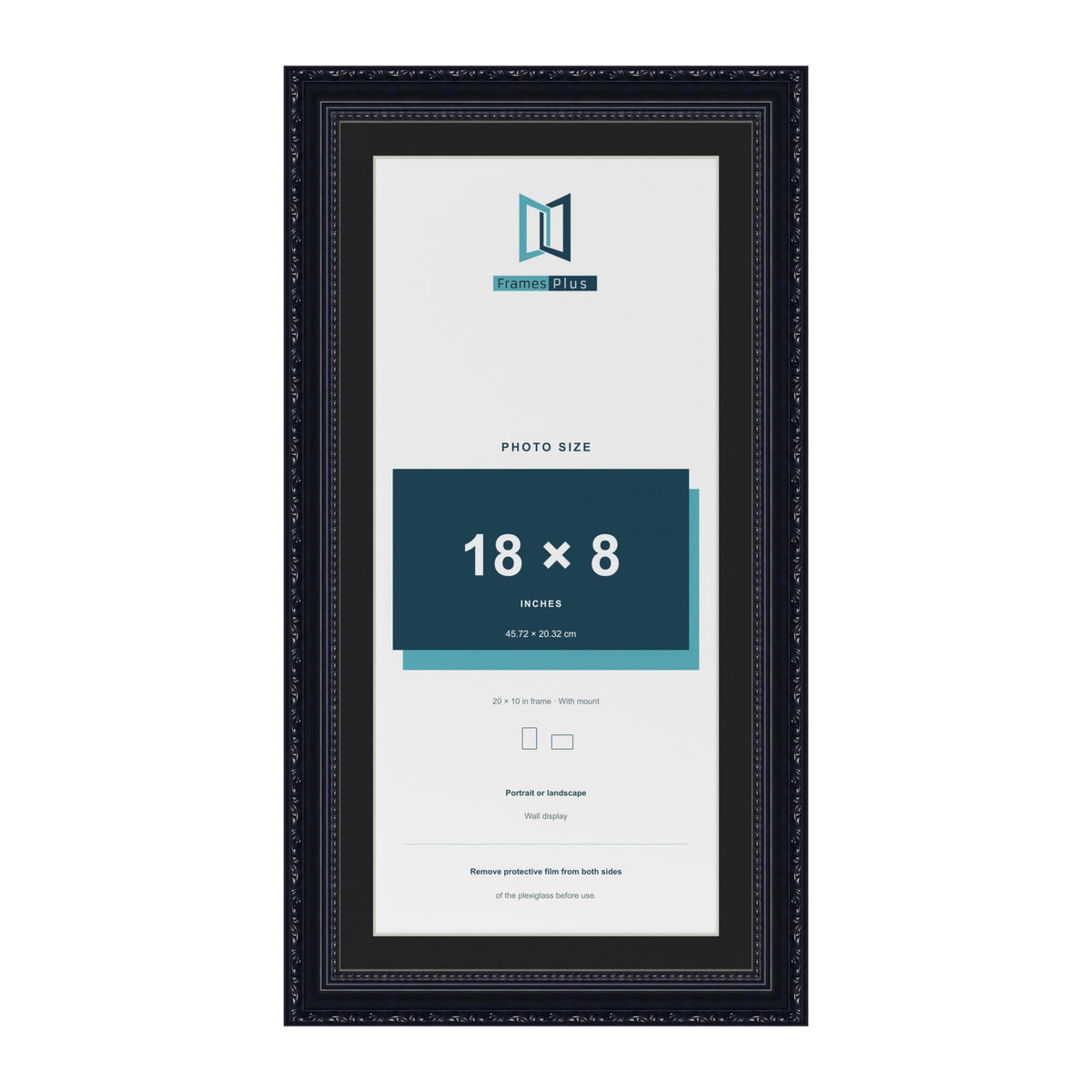 Louis Black 20 x 10 inch picture frame with a black mount for an 18 x 8 inch photo