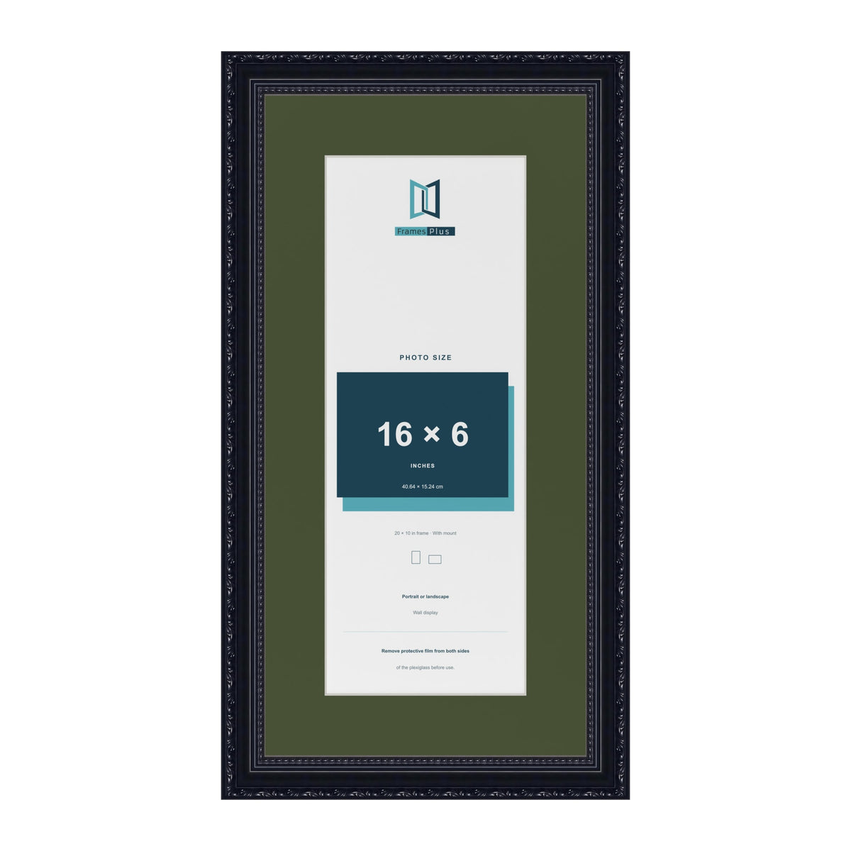 Louis Black 20 x 10 inch picture frame with a green mount for a 16 x 6 inch photo