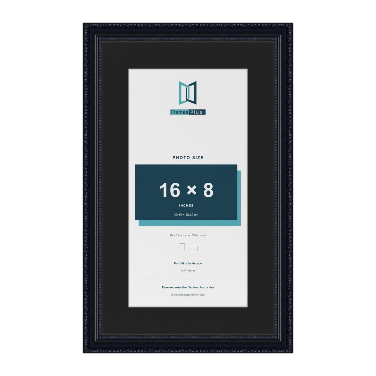 Louis Black 20 x 12 inch picture frame with a black mount for a 16 x 8 inch photo