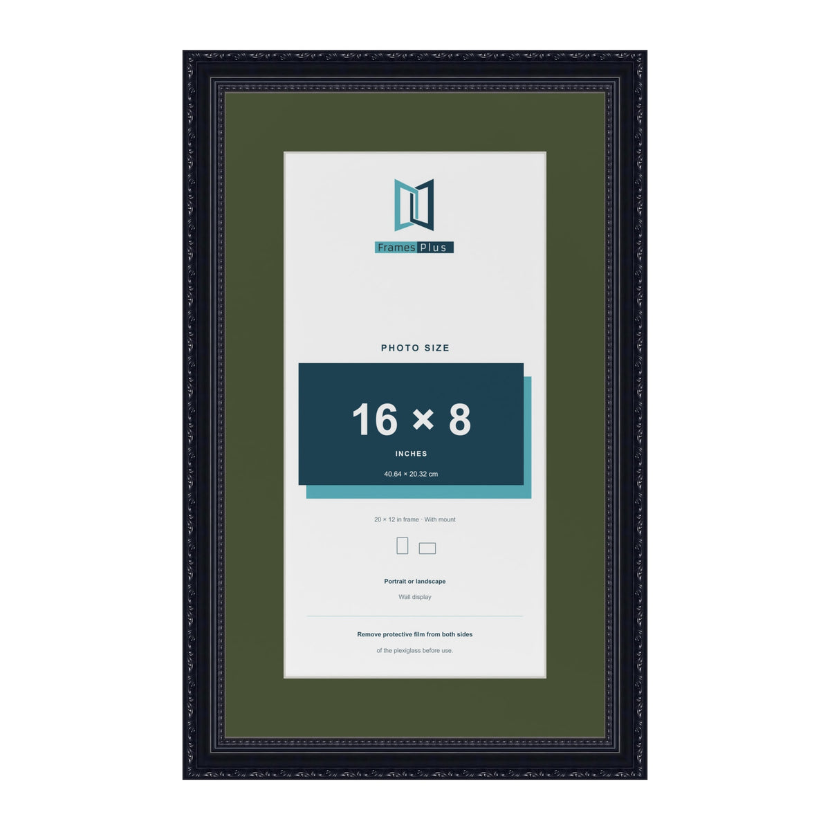 Louis Black 20 x 12 inch picture frame with a green mount for a 16 x 8 inch photo