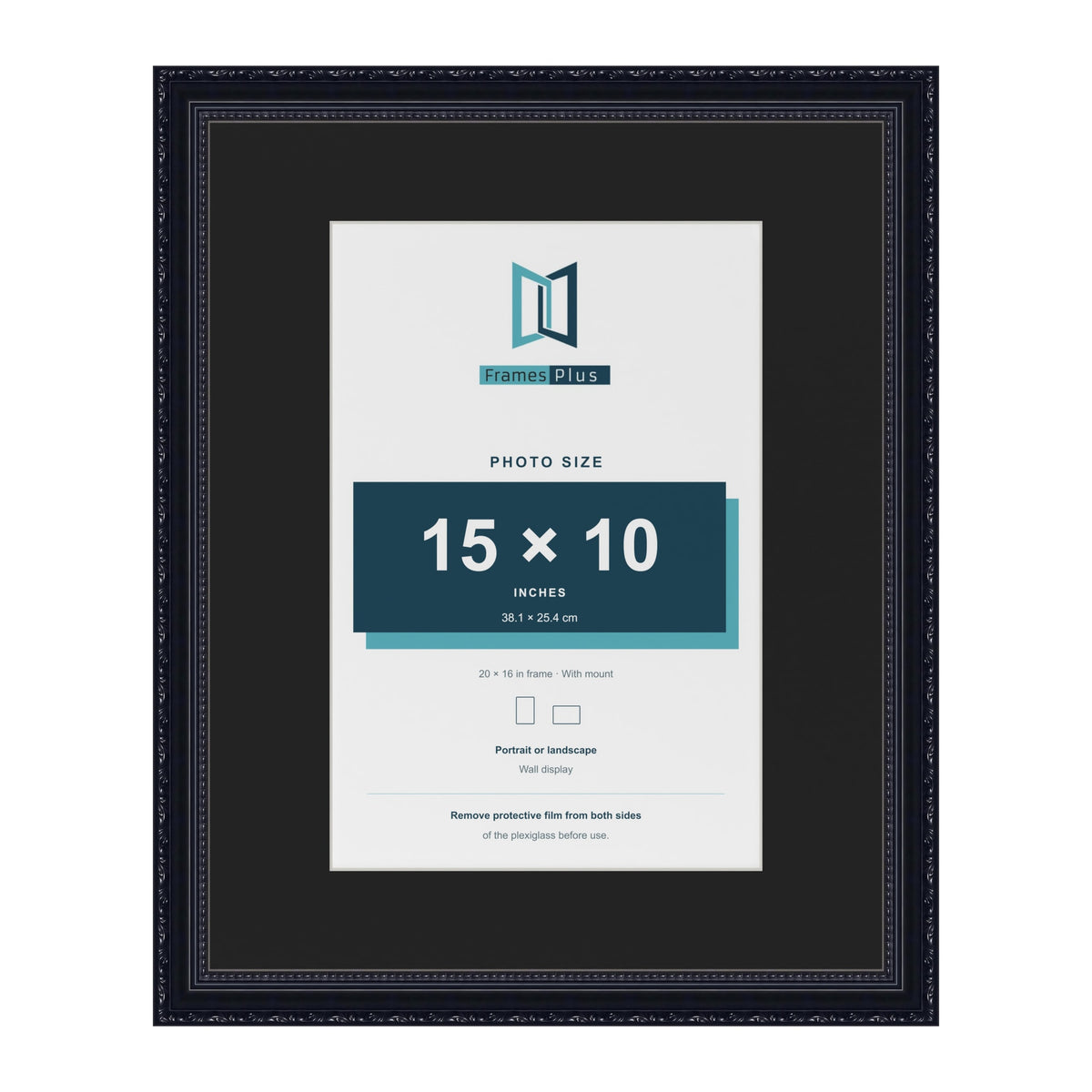 Louis Black 20 x 16 inch picture frame with a black mount for a 15 x 10 inch photo