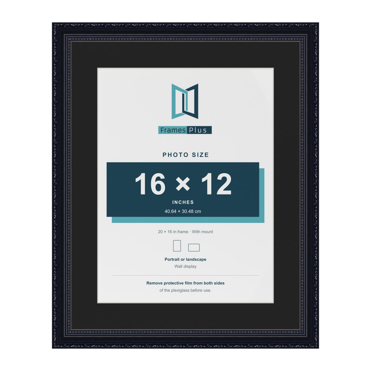 Louis Black 20 x 16 inch picture frame with a black mount for a 16 x 12 inch photo