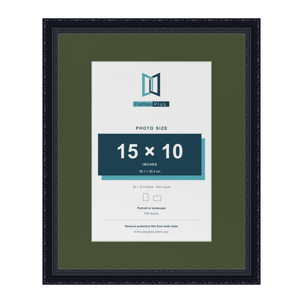 Louis Black 20 x 16 inch picture frame with a green mount for a 15 x 10 inch photo