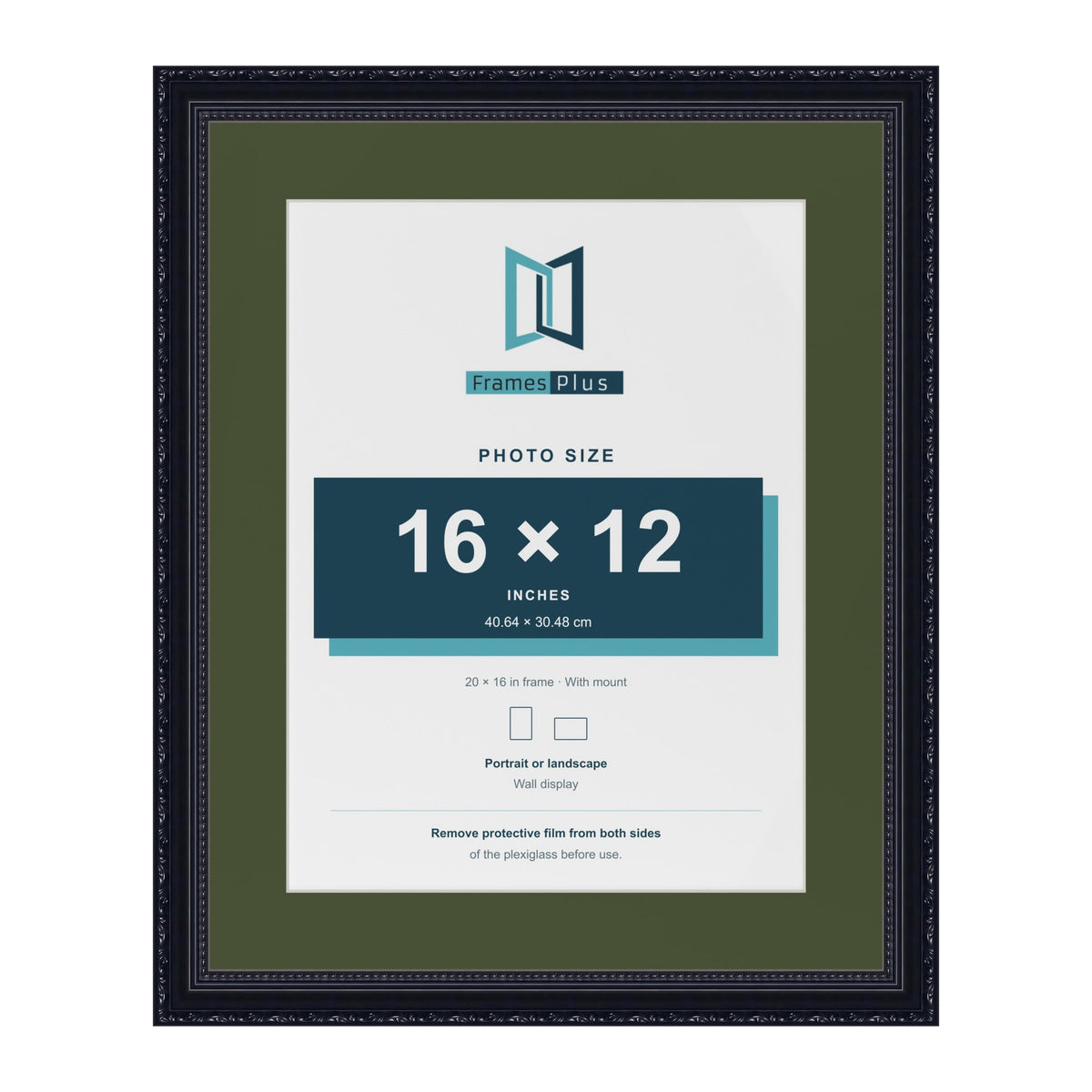 Louis Black 20 x 16 inch picture frame with a green mount for a 16 x 12 inch photo