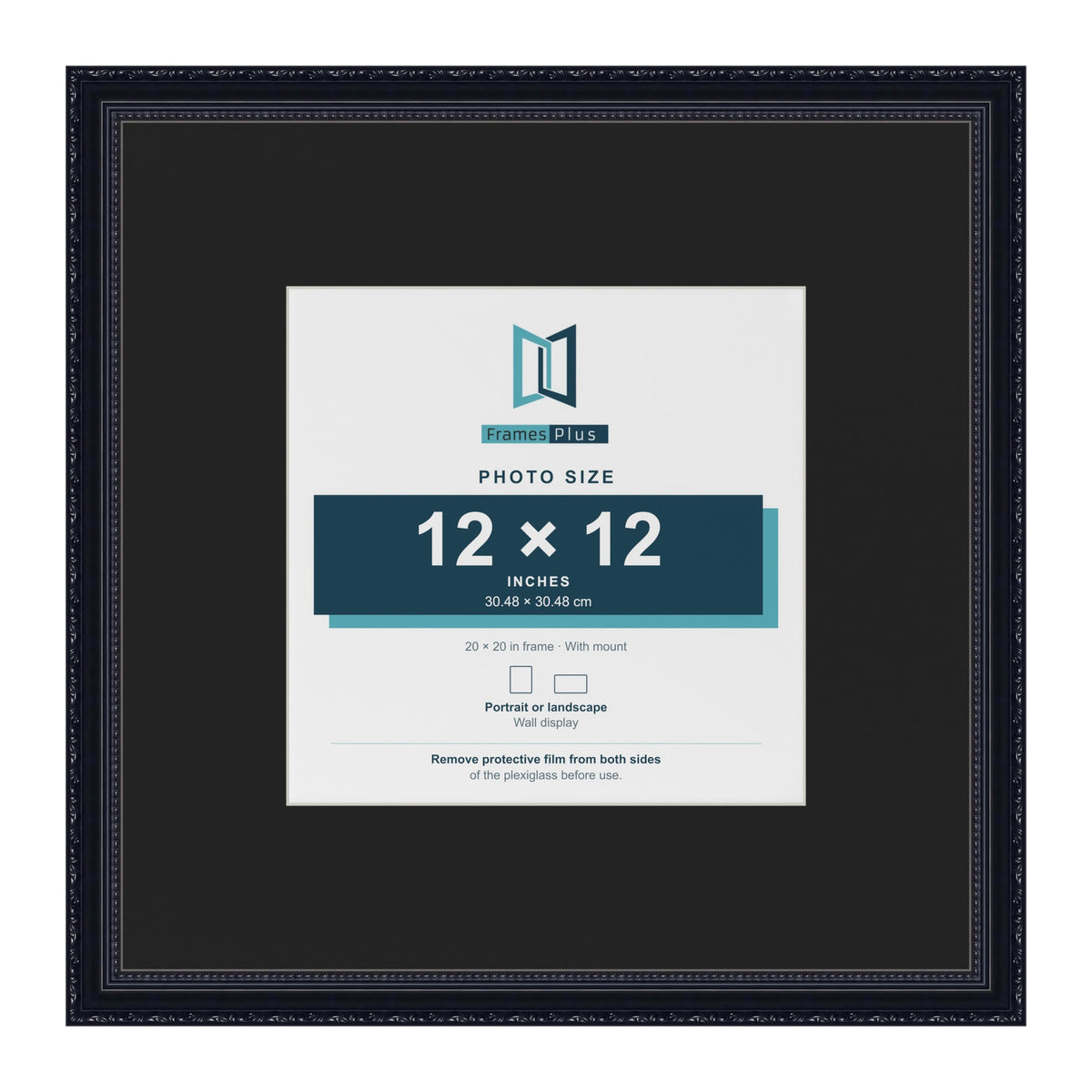Louis Black 20 x 20 inch picture frame with a black mount for a 12 x 12 inch photo