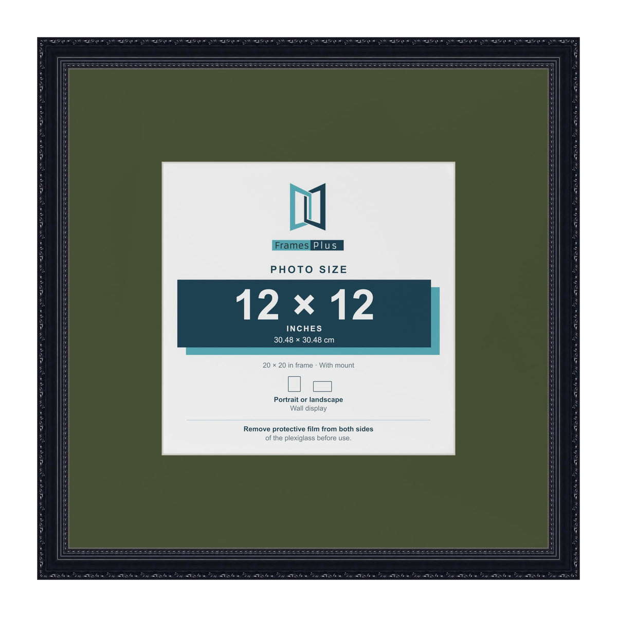 Louis Black 20 x 20 inch picture frame with a green mount for a 12 x 12 inch photo