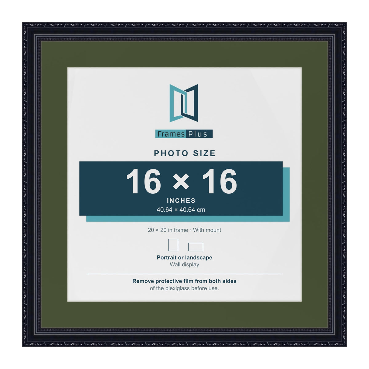 Louis Black 20 x 20 inch picture frame with a green mount for a 16 x 16 inch photo