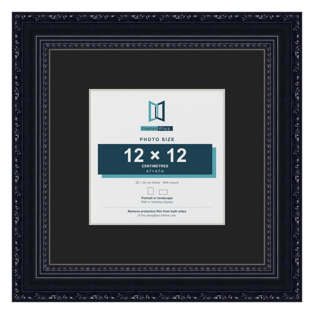 Louis Black 20 x 20 cm picture frame with a black mount for a 12 x 12 cm photo