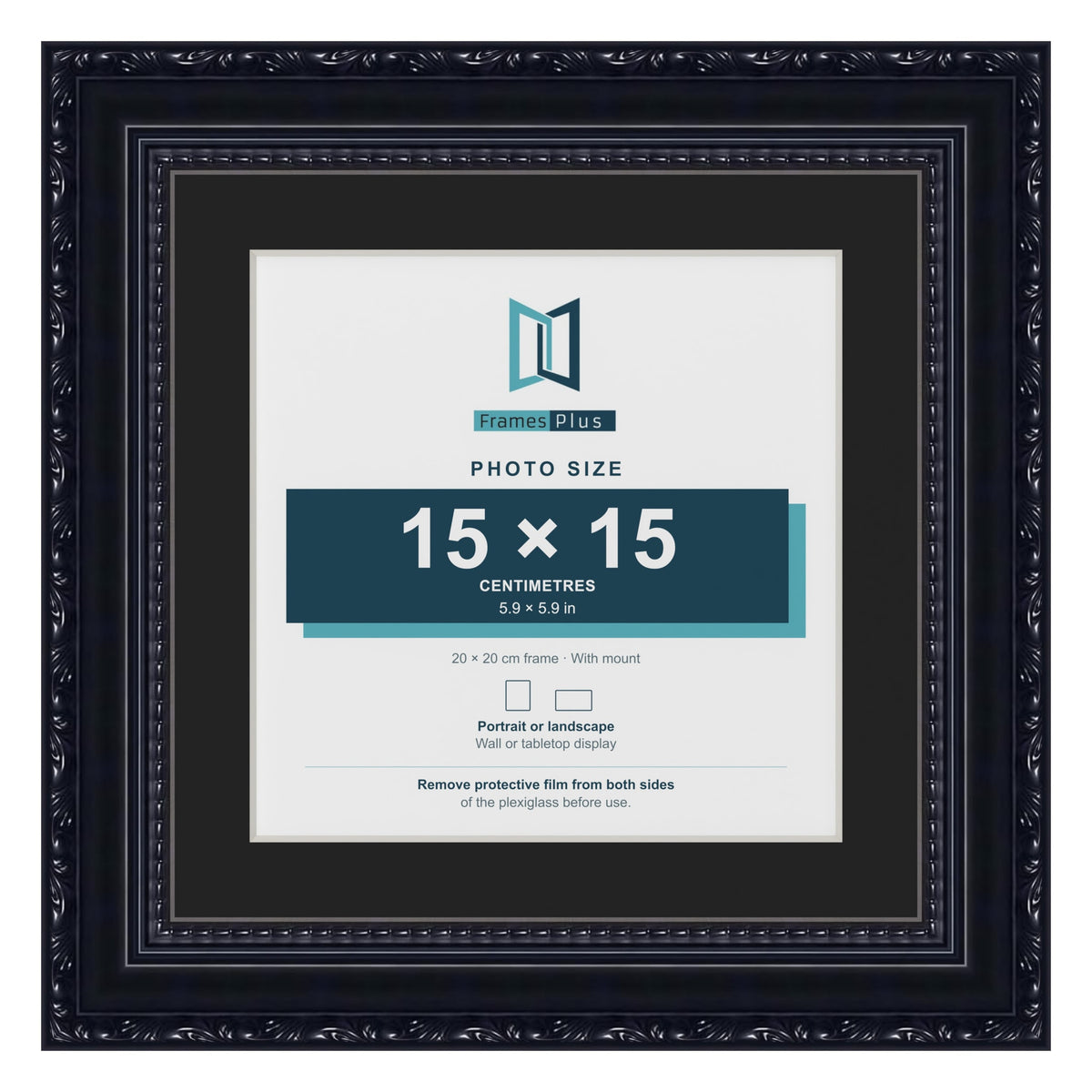 Louis Black 20 x 20 cm picture frame with a black mount for a 15 x 15 cm photo