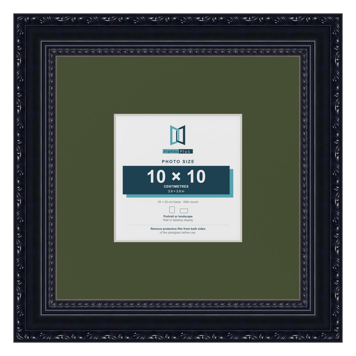 Louis Black 20 x 20 cm picture frame with a green mount for a 10 x 10 cm photo