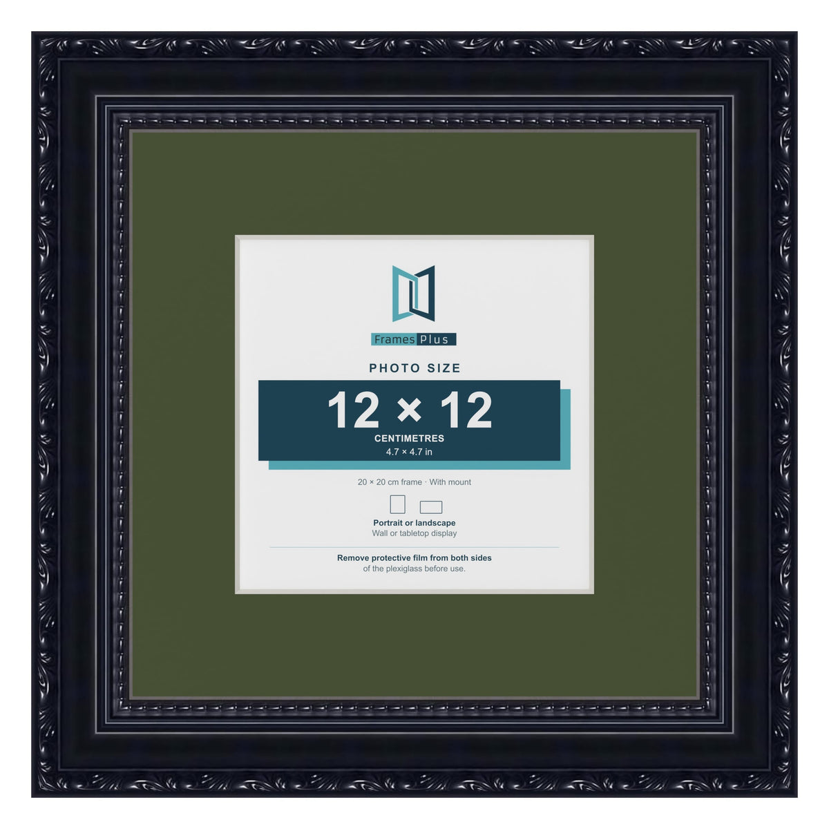 Louis Black 20 x 20 cm picture frame with a green mount for a 12 x 12 cm photo