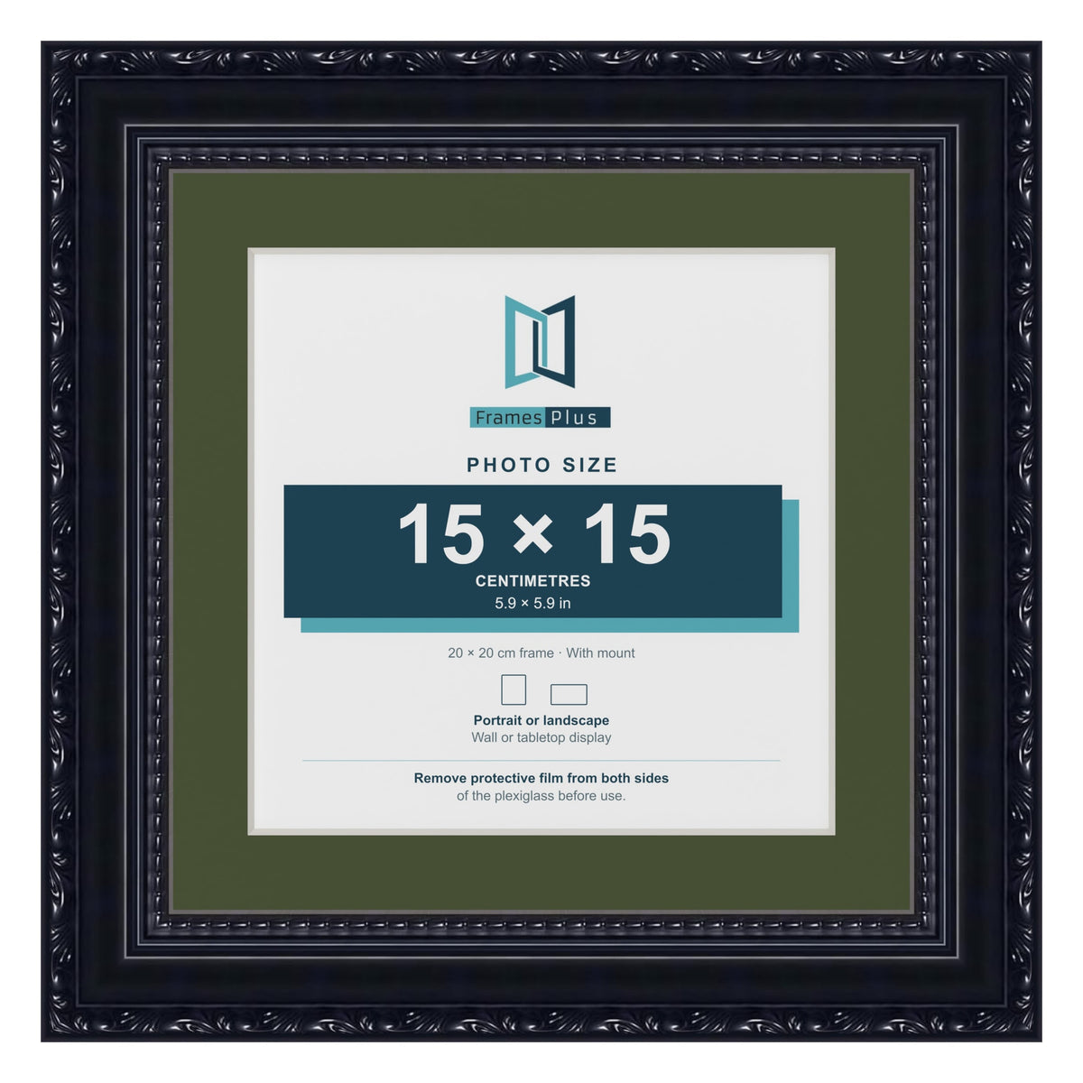Louis Black 20 x 20 cm picture frame with a green mount for a 15 x 15 cm photo