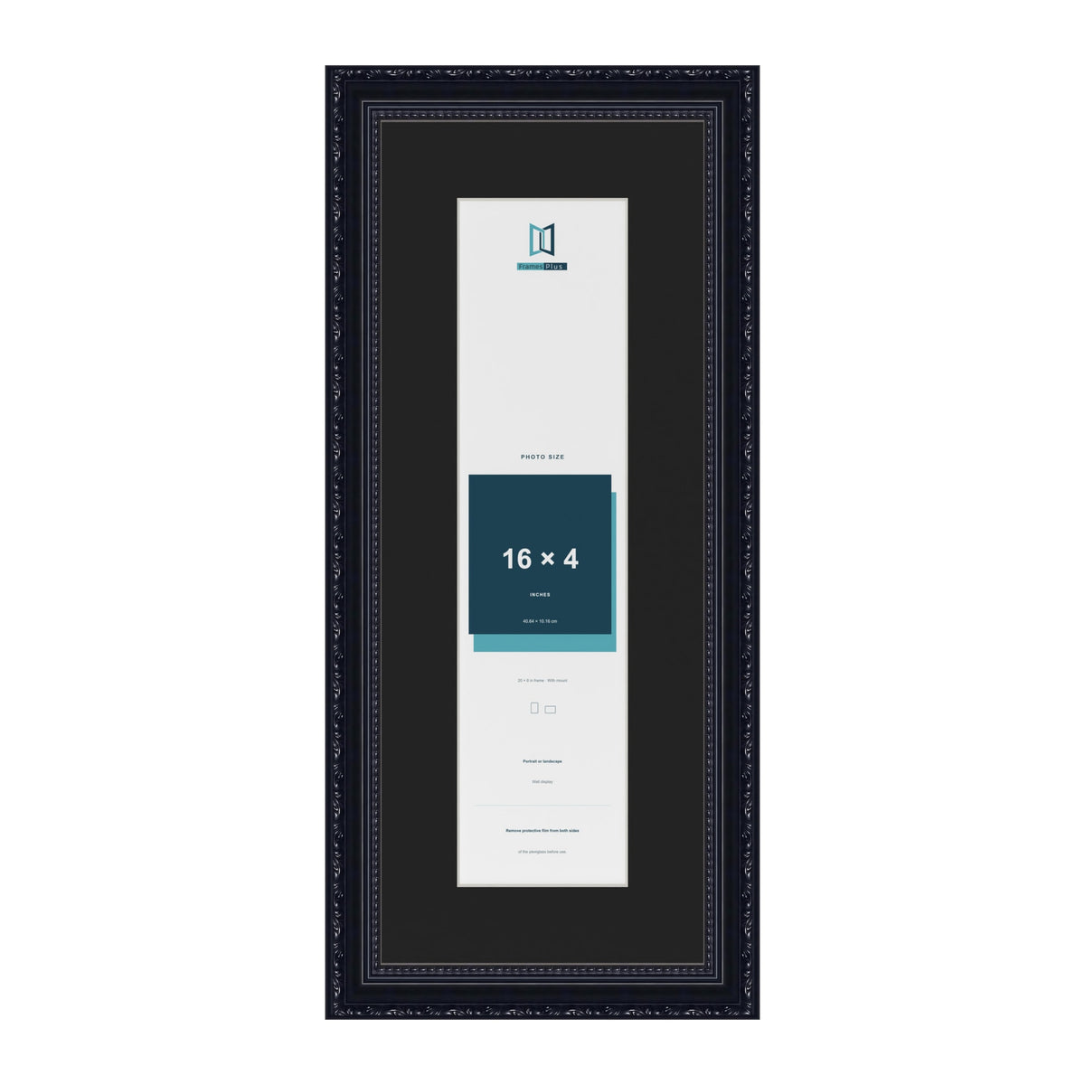 Louis Black 20 x 8 inch picture frame with a black mount for a 16 x 4 inch photo