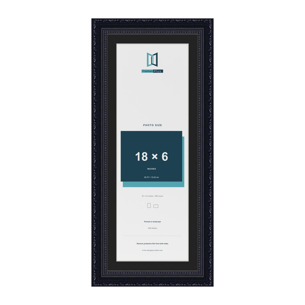 Louis Black 20 x 8 inch picture frame with a black mount for an 18 x 6 inch photo