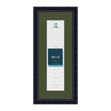 Louis Black 20 x 8 inch picture frame with a green mount for a 16 x 4 inch photo