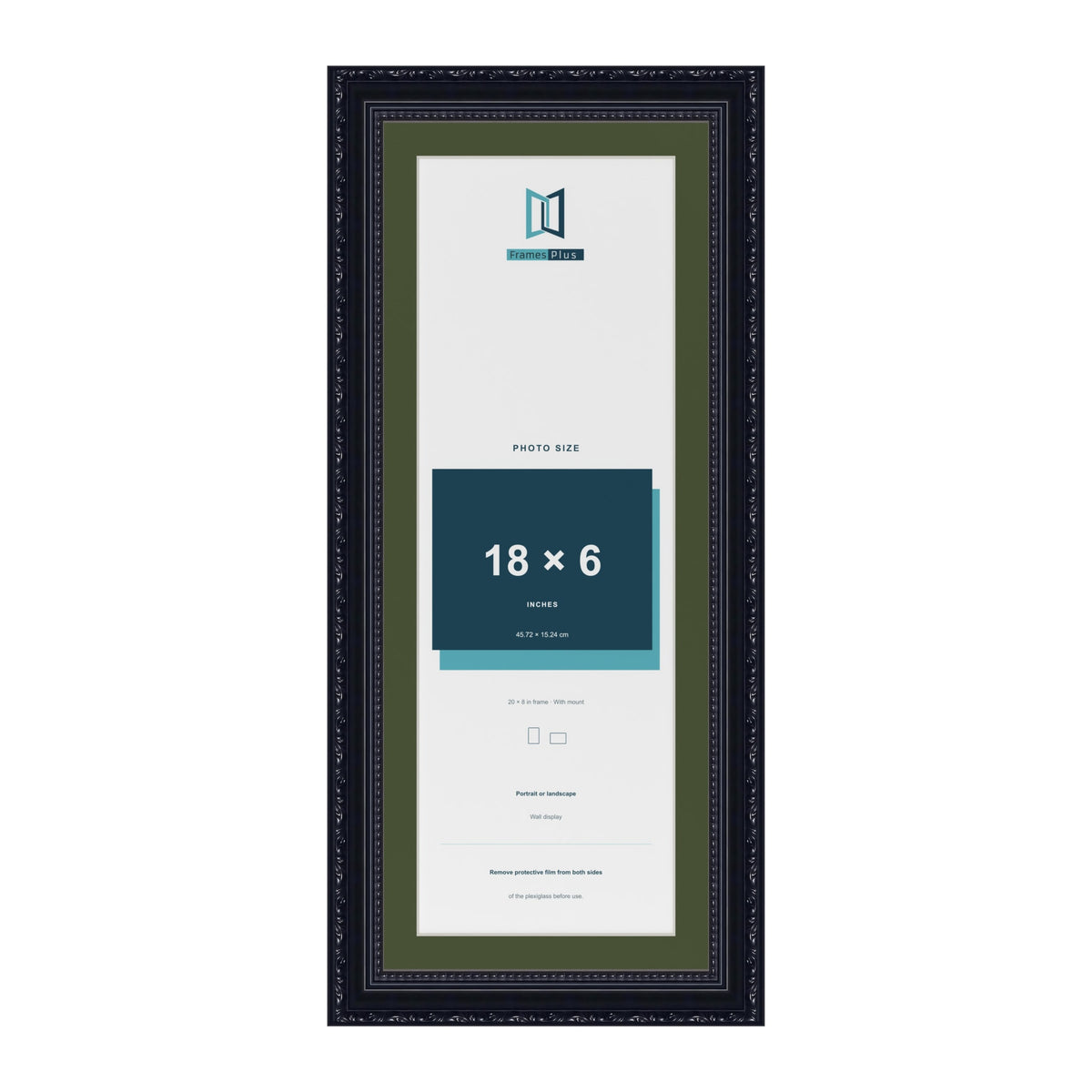 Louis Black 20 x 8 inch picture frame with a green mount for an 18 x 6 inch photo