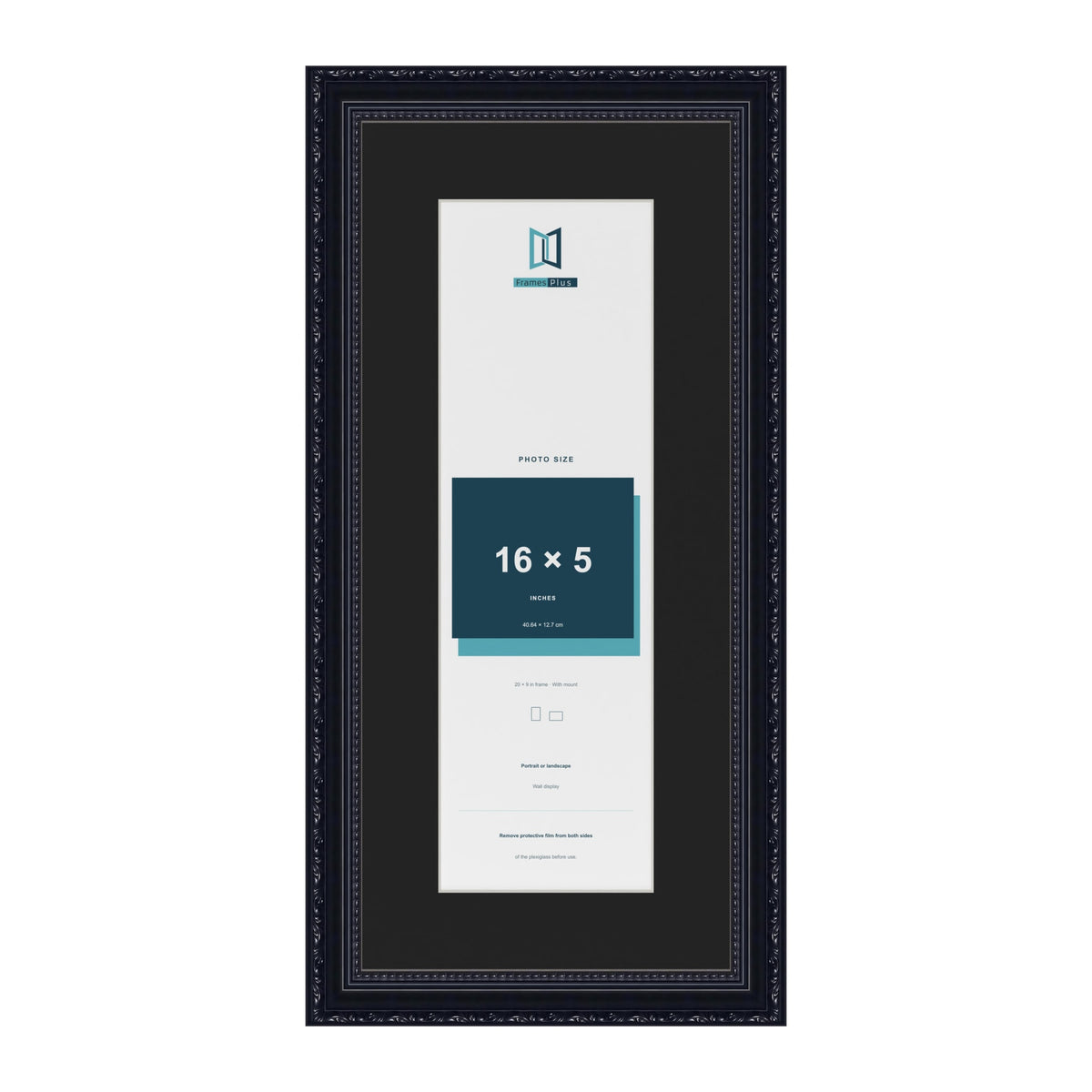 Louis Black 20 x 9 inch picture frame with a black mount for a 16 x 5 inch photo