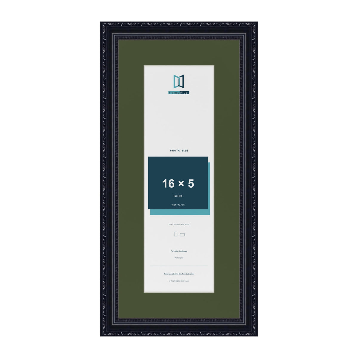 Louis Black 20 x 9 inch picture frame with a green mount for a 16 x 5 inch photo
