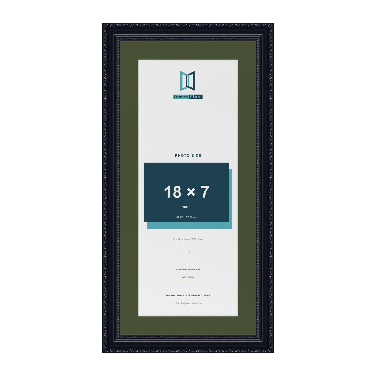 Louis Black 21 x 10 inch picture frame with a green mount for an 18 x 7 inch photo