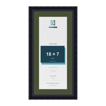 Louis Black 21 x 10 inch picture frame with a green mount for an 18 x 7 inch photo