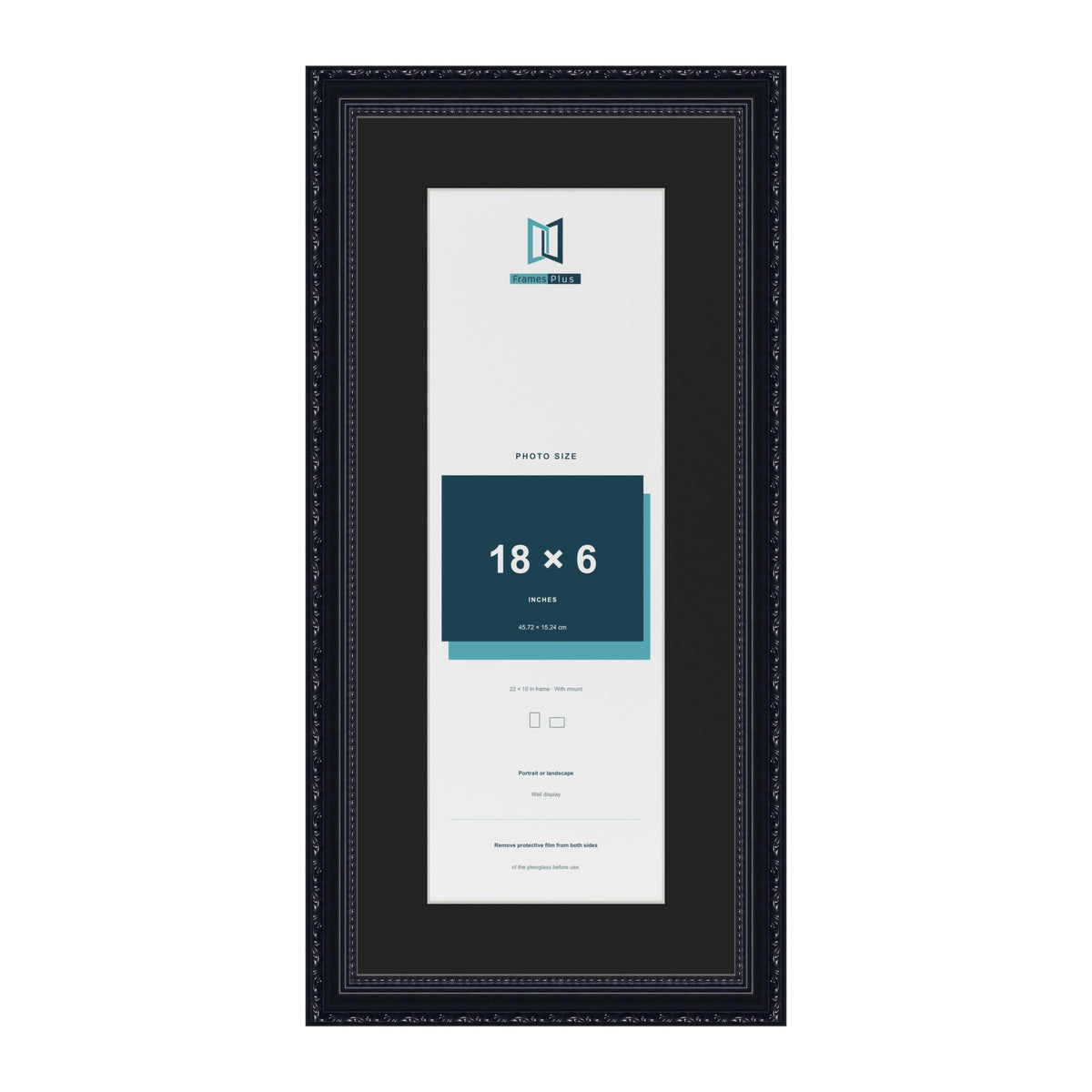 Louis Black 22 x 10 inch picture frame with a black mount for an 18 x 6 inch photo