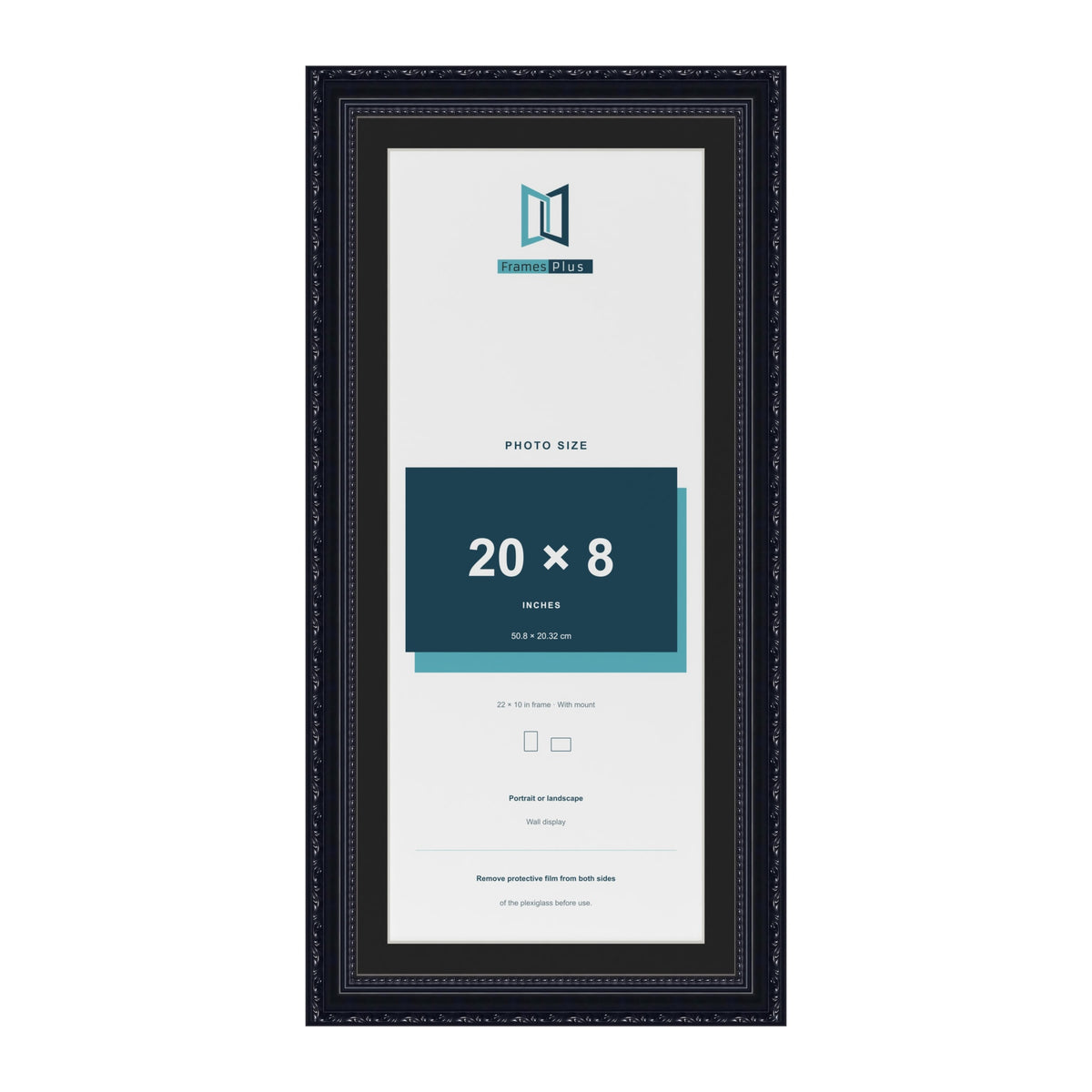 Louis Black 22 x 10 inch picture frame with a black mount for a 20 x 8 inch photo