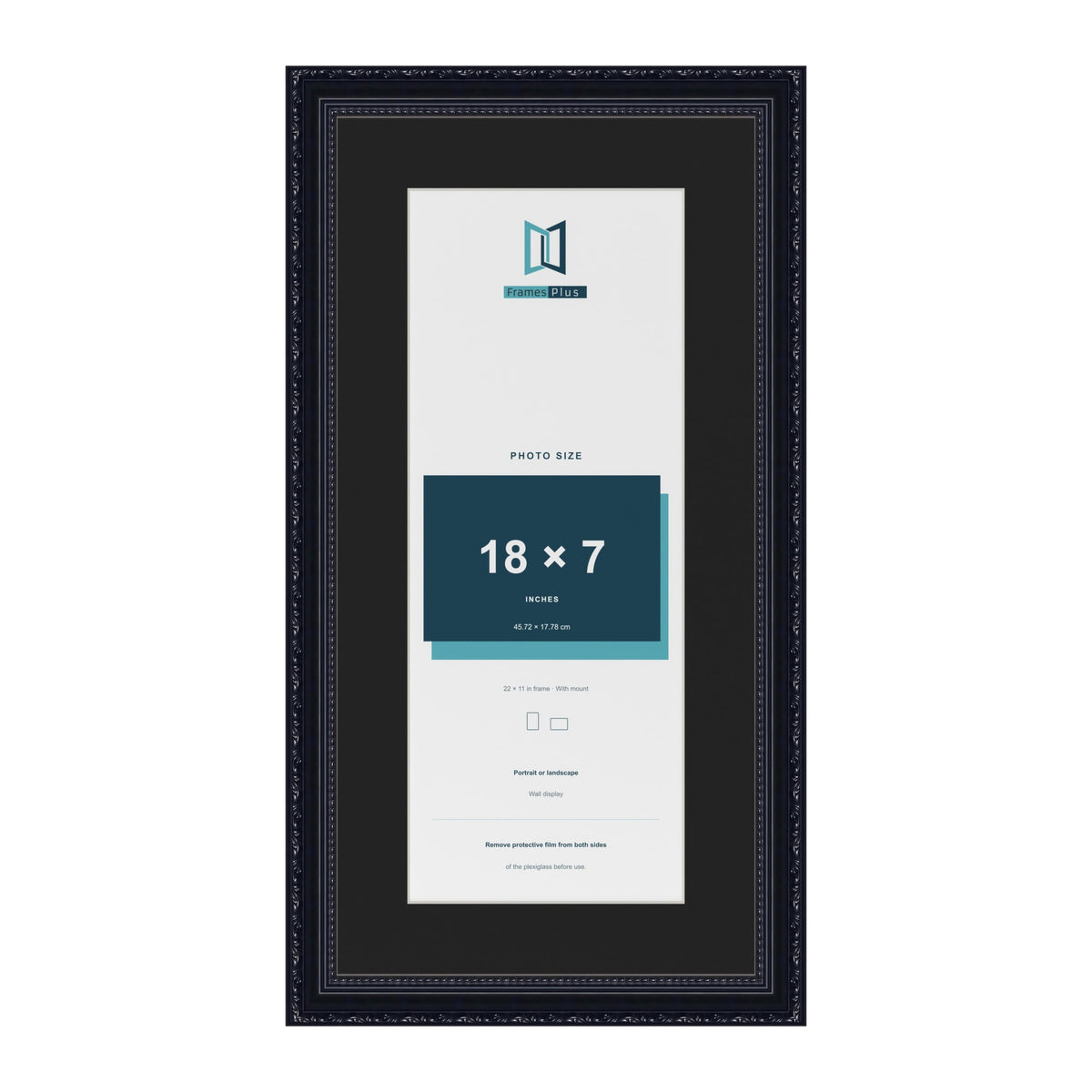Louis Black 22 x 11 inch picture frame with a black mount for an 18 x 7 inch photo