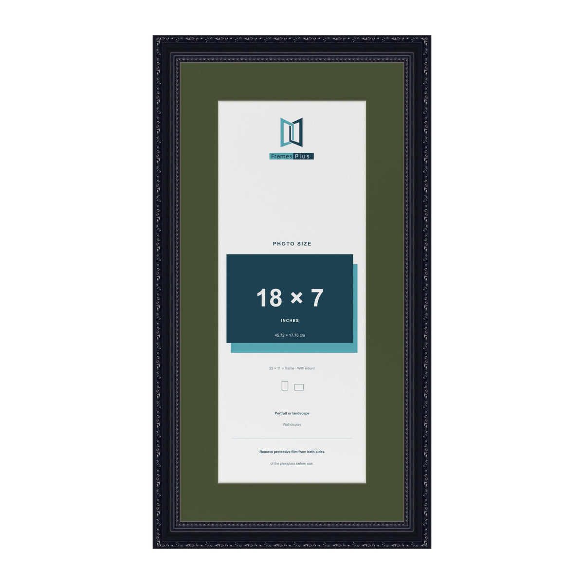 Louis Black 22 x 11 inch picture frame with a green mount for an 18 x 7 inch photo