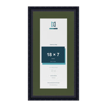 Louis Black 22 x 11 inch picture frame with a green mount for an 18 x 7 inch photo