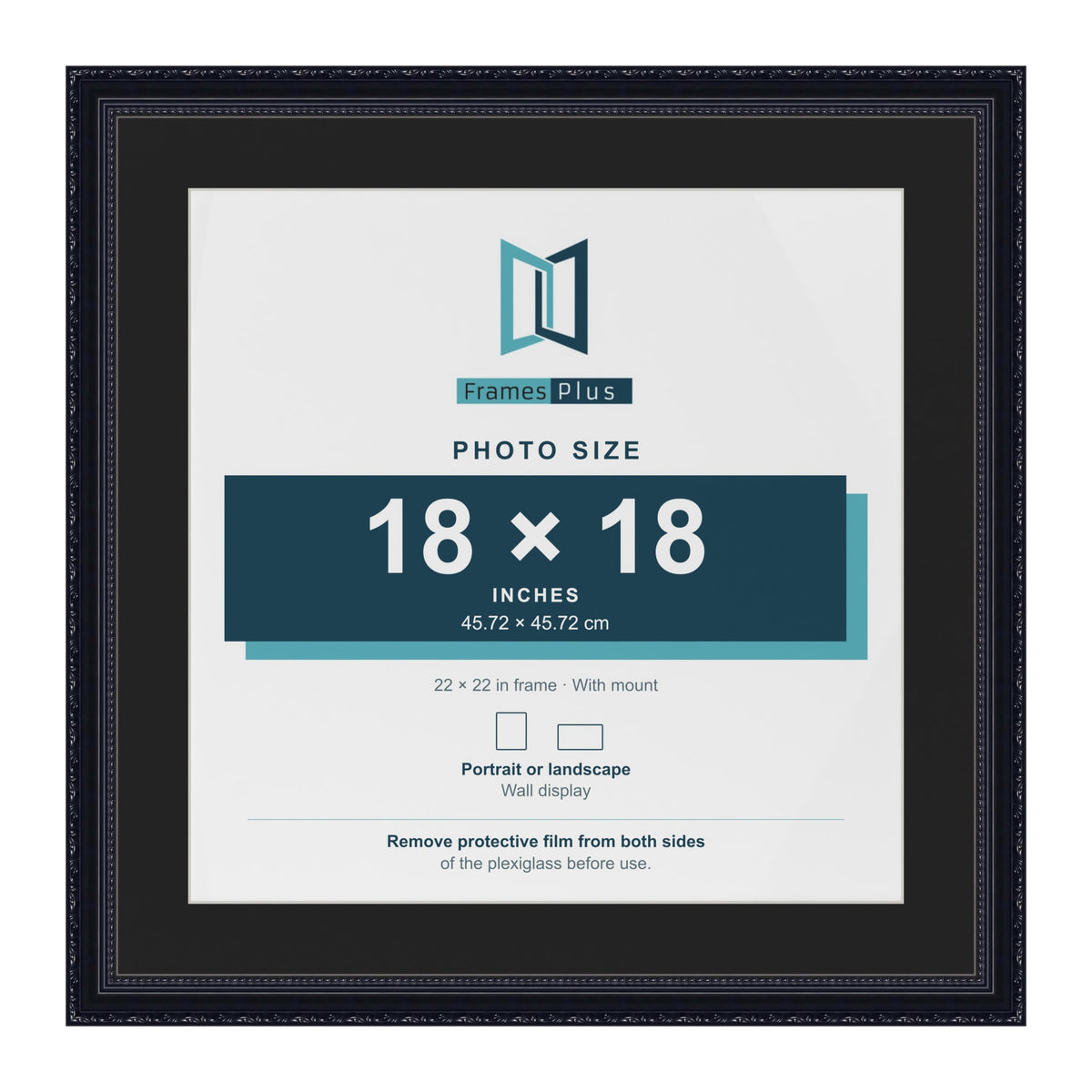 Louis Black 22 x 22 inch picture frame with a black mount for an 18 x 18 inch photo