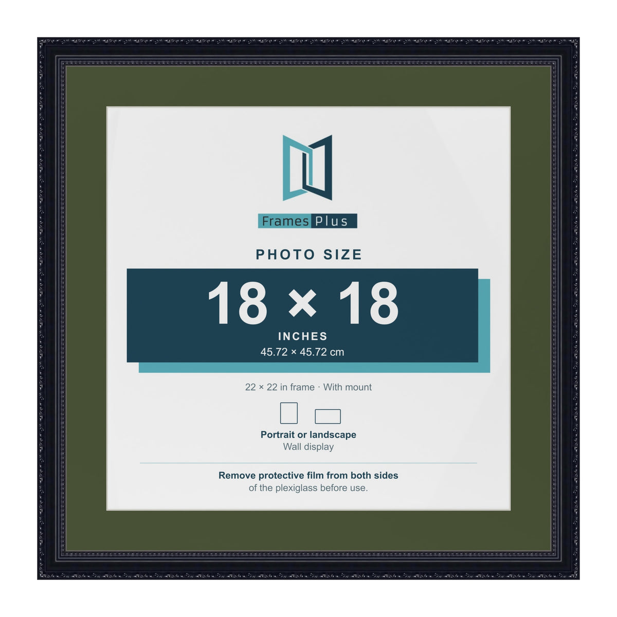 Louis Black 22 x 22 inch picture frame with a green mount for an 18 x 18 inch photo