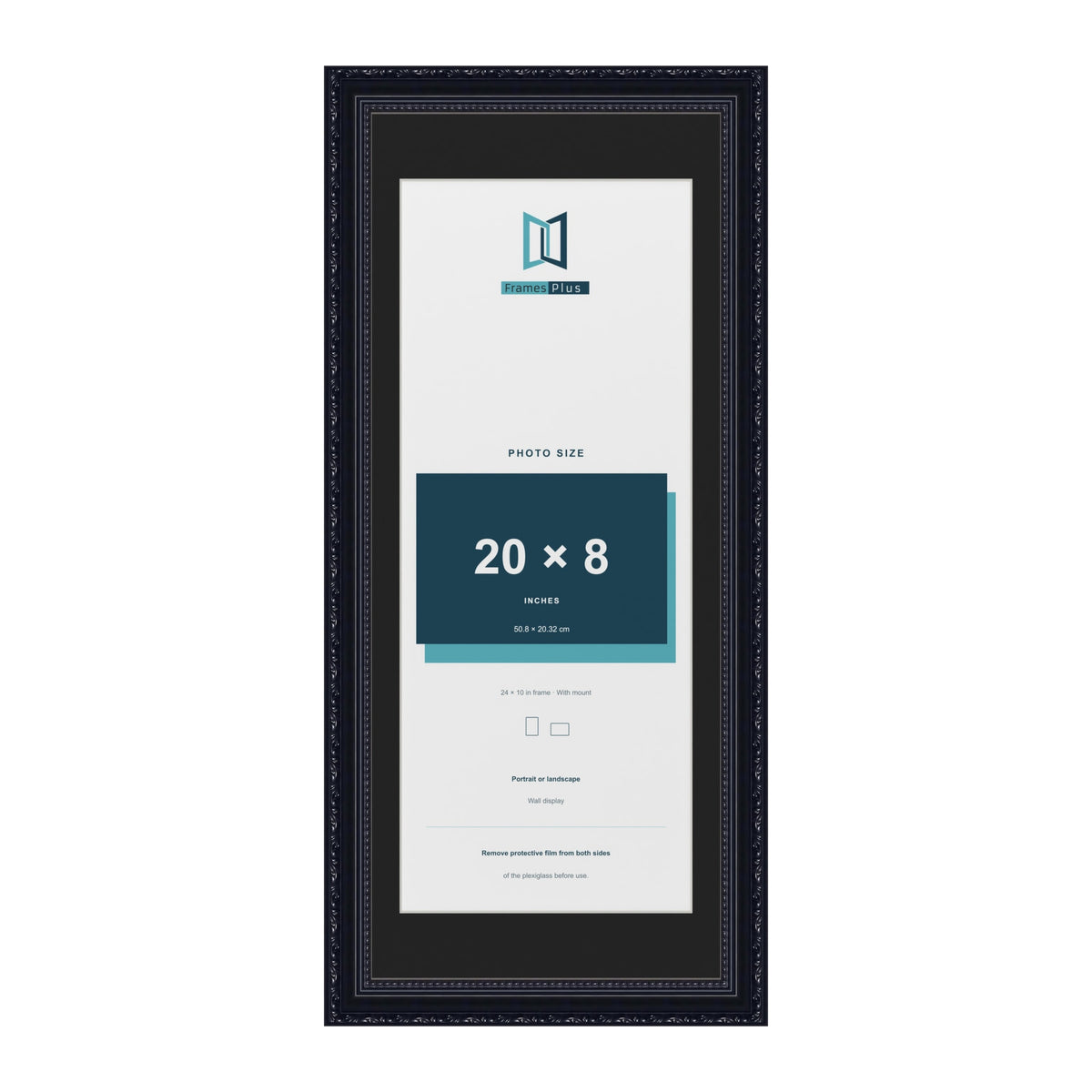 Louis Black 24 x 10 inch picture frame with a black mount for a 20 x 8 inch photo