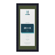 Louis Black 24 x 10 inch picture frame with a green mount for a 20 x 8 inch photo