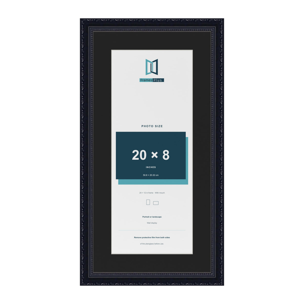 Louis Black 24 x 12 inch picture frame with a black mount for a 20 x 8 inch photo