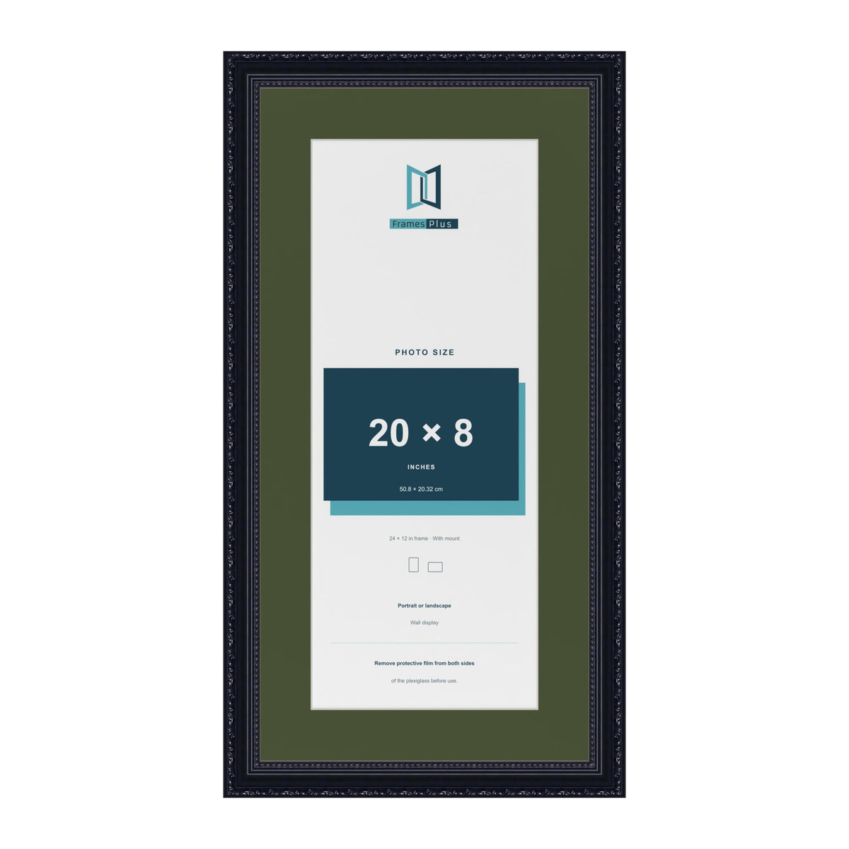 Louis Black 24 x 12 inch picture frame with a green mount for a 20 x 8 inch photo