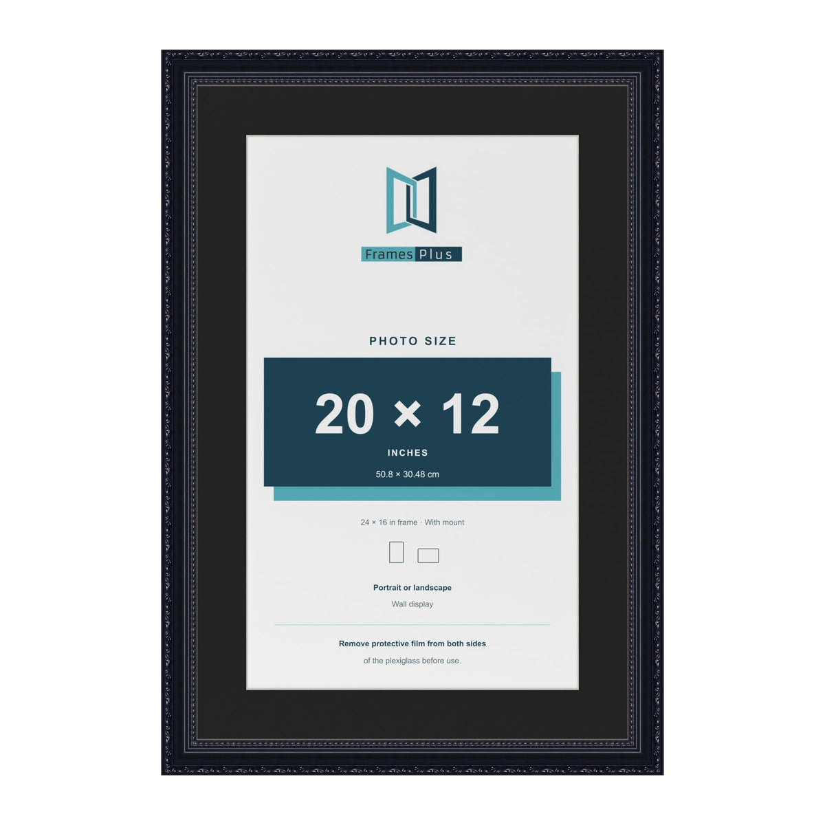 Louis Black 24 x 16 inch picture frame with a black mount for a 20 x 12 inch photo