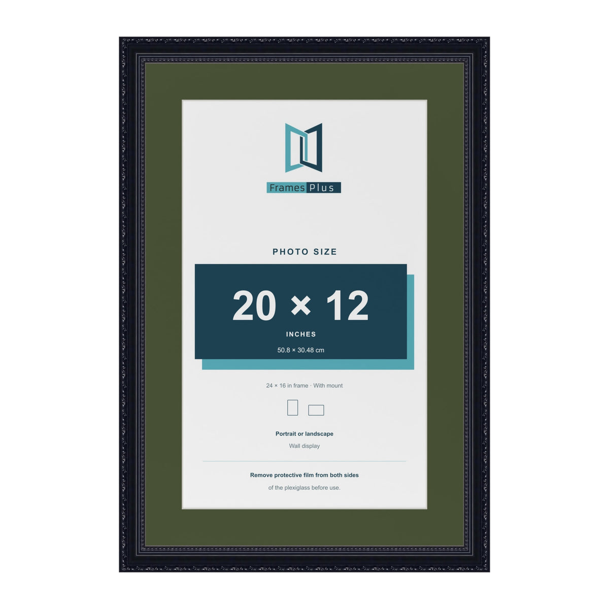 Louis Black 24 x 16 inch picture frame with a green mount for a 20 x 12 inch photo