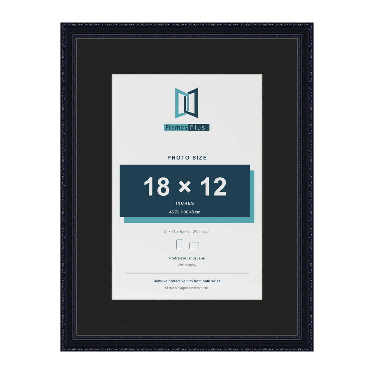 Louis Black 24 x 18 inch picture frame with a black mount for an 18 x 12 inch photo